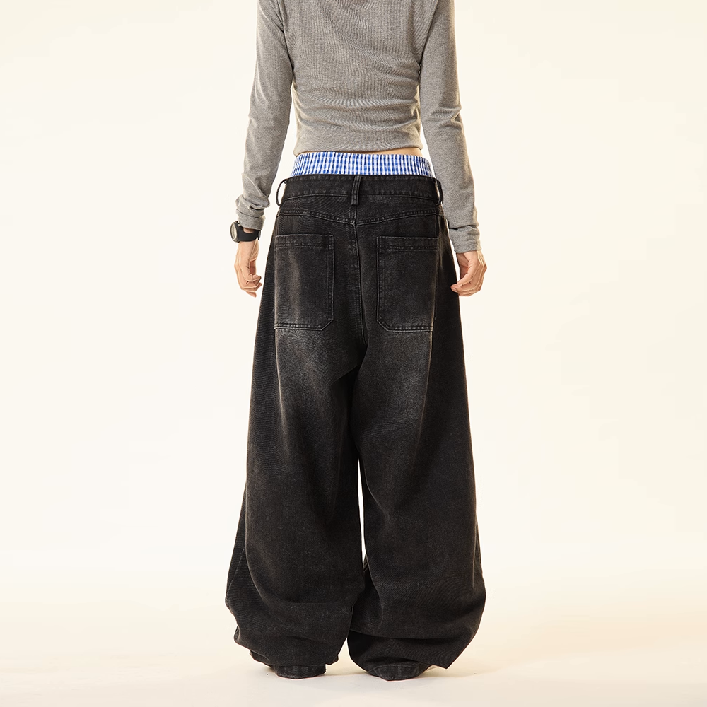 Unisex Double Waist Wide Leg Jeans