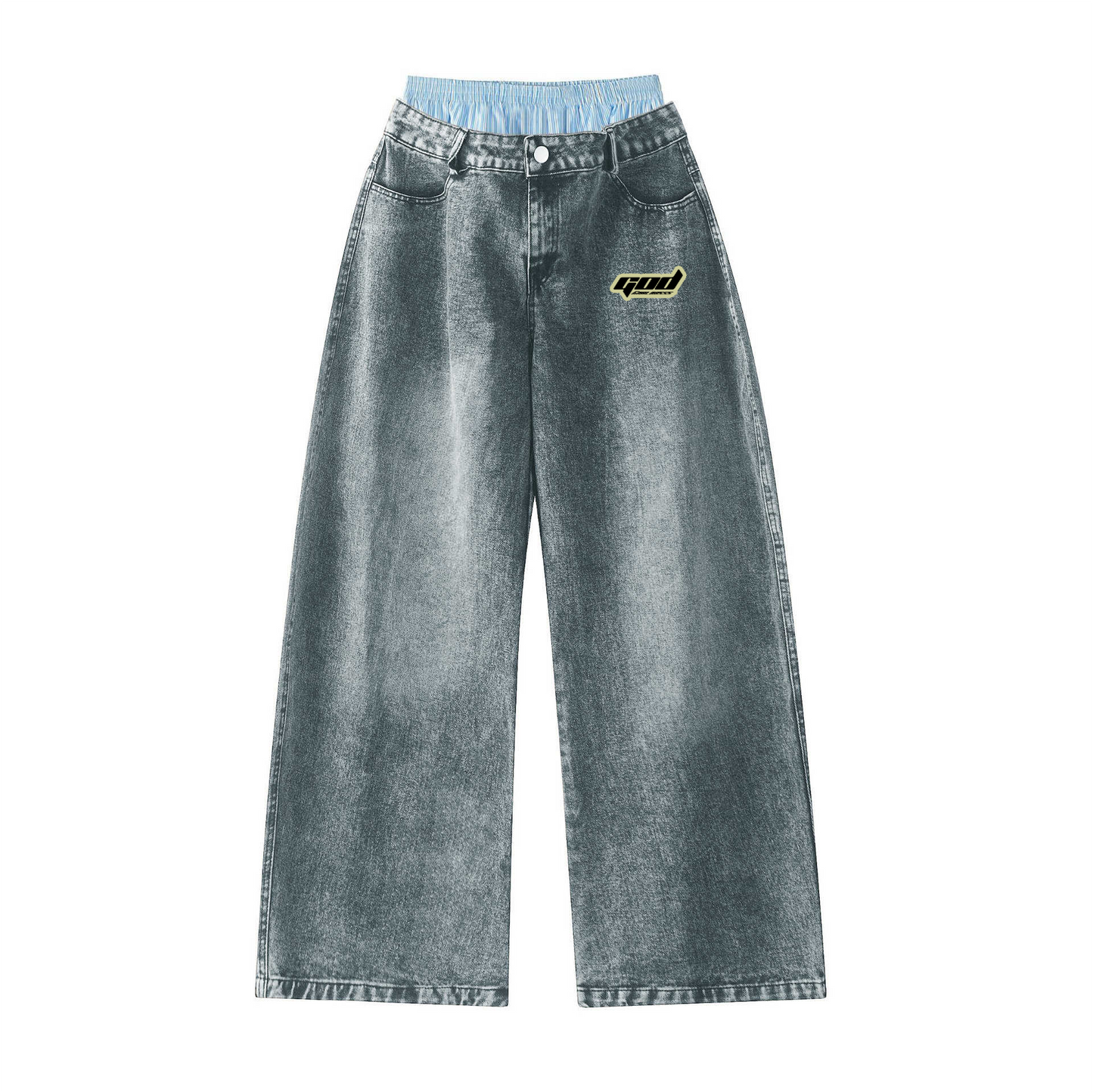 Unisex Double Waist Wide Leg Jeans