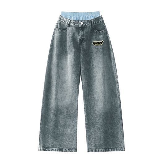 Unisex Double Waist Wide Leg Jeans