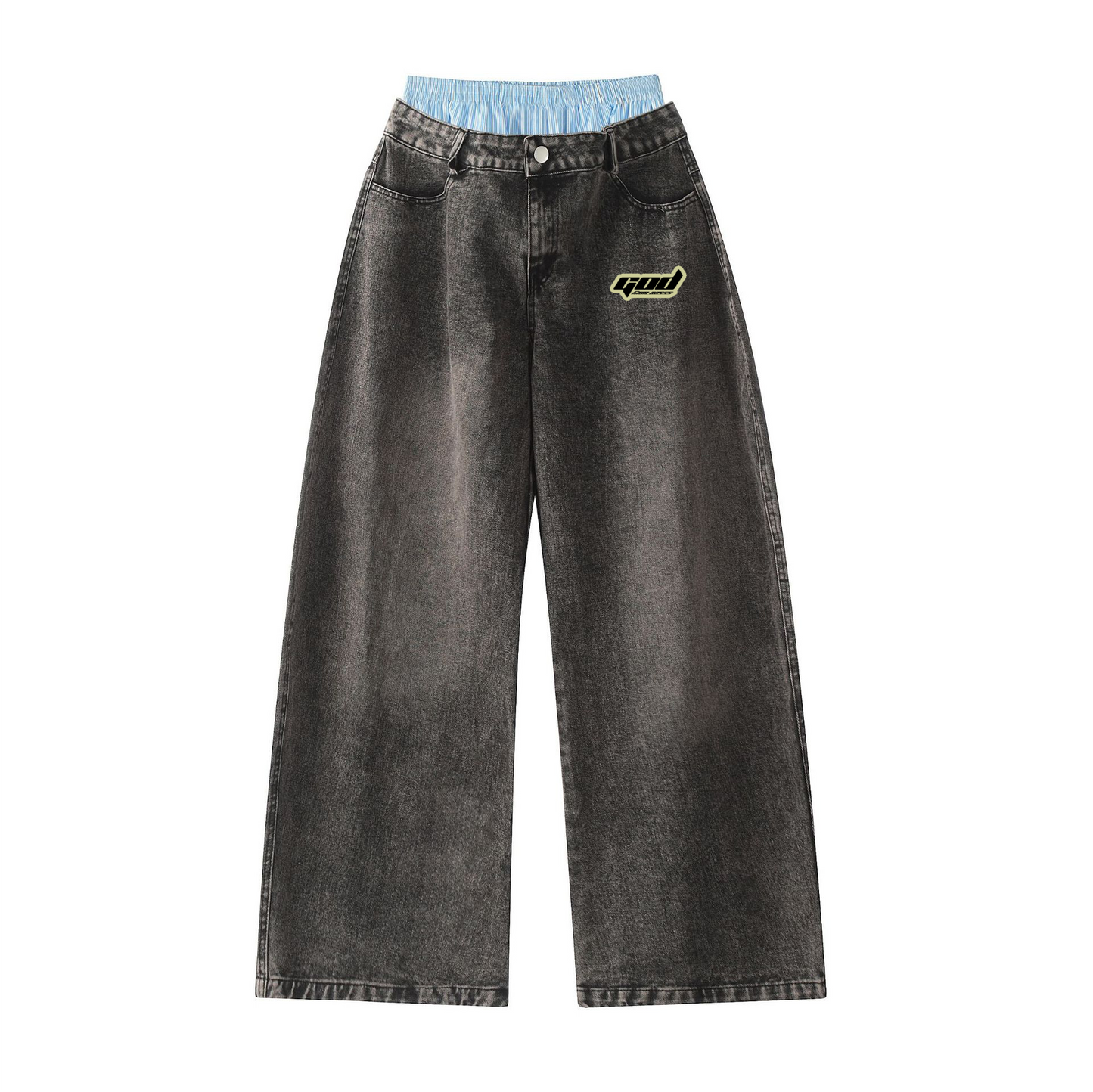 Unisex Double Waist Wide Leg Jeans