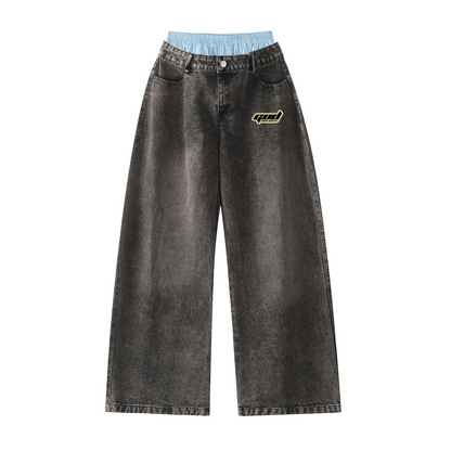 Unisex Double Waist Wide Leg Jeans