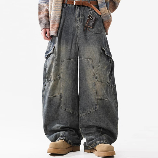 Multi-Pocket Vintage Loose Jeans