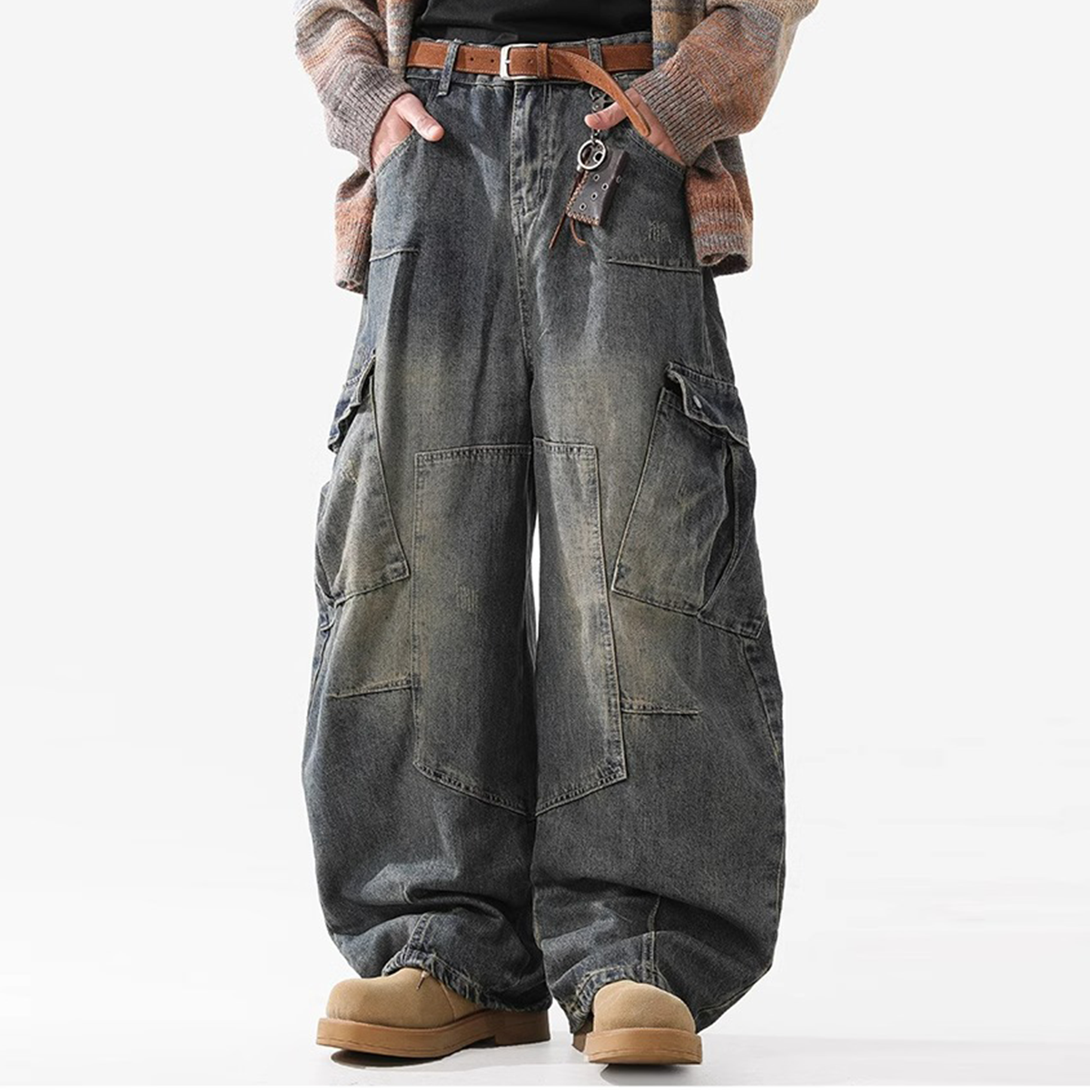 Multi-Pocket Vintage Loose Jeans