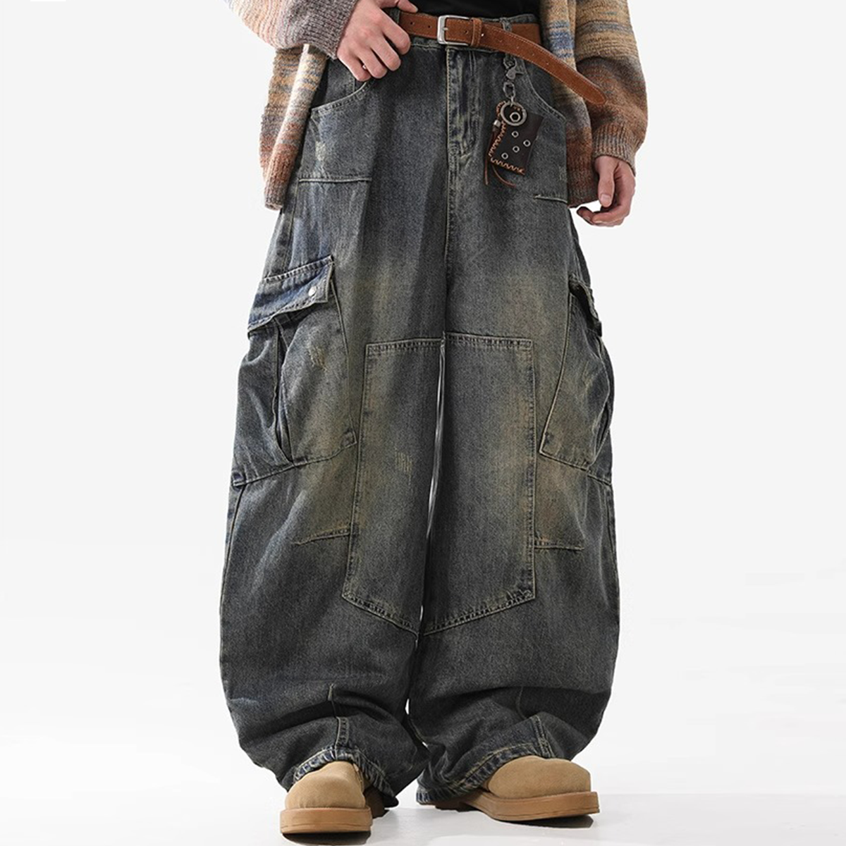 Multi-Pocket Vintage Loose Jeans