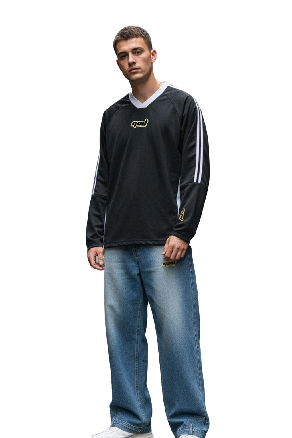 Colorblock V-neck Long Sleeve Shirt