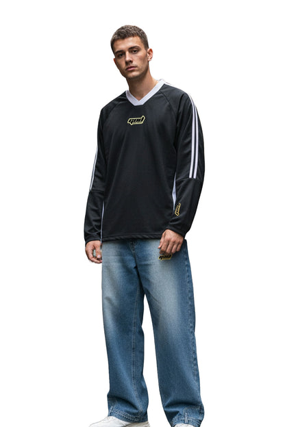 Colorblock V-neck Long Sleeve Shirt