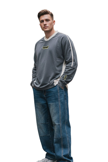 Colorblock V-neck Long Sleeve Shirt